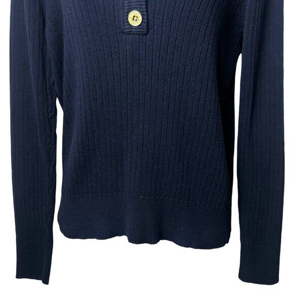 Lauren Jeans Company Navy Classic Ribbed V-Neck Henley Old Money Cabin Cozy L - Picture 4 of 10